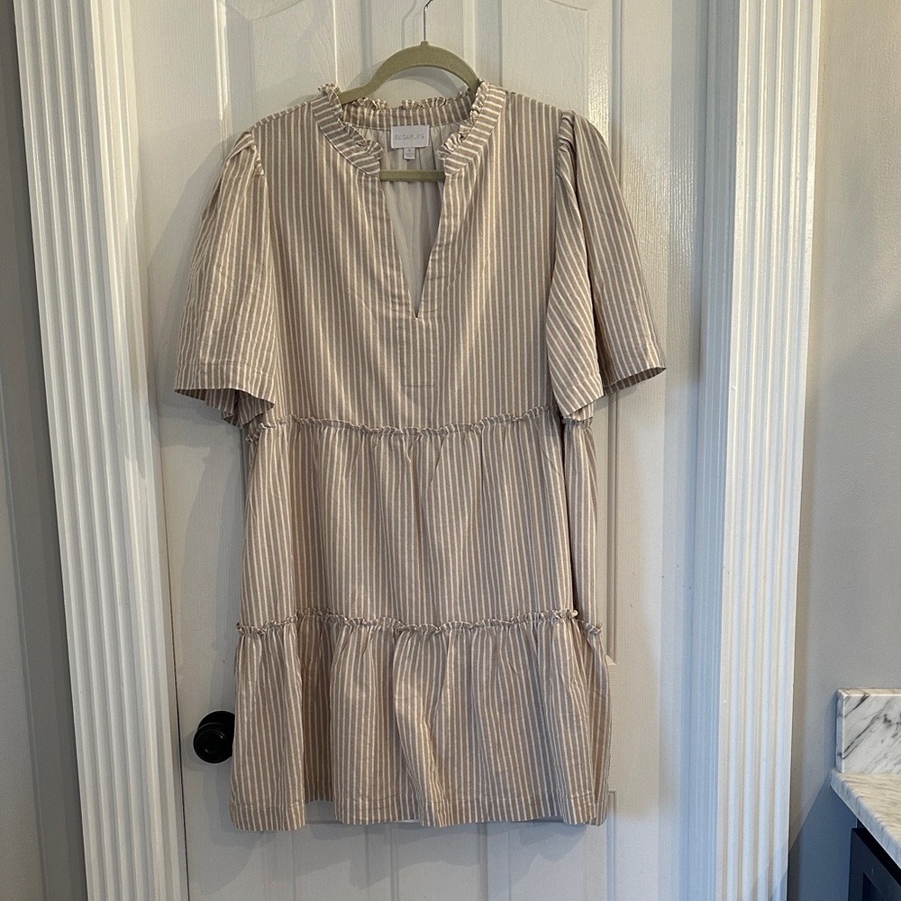 Sugarlips Beige Striped Midi Dress